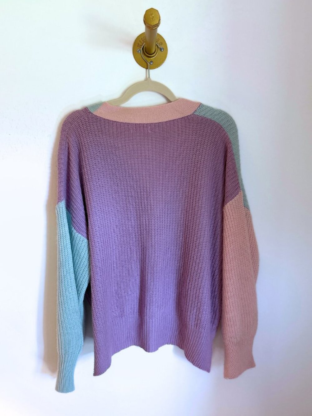 Pink Lily XL Colorblock Cardigan 💕 | Pastel Oversized Cozy Knit Sweater - Picture 2 of 3